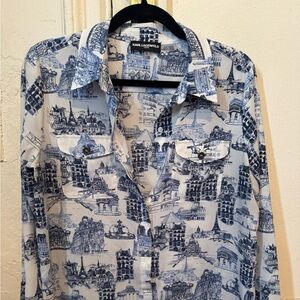 Karl Lagerfeld Blue Casual Button Down Shirt with Architectural Print